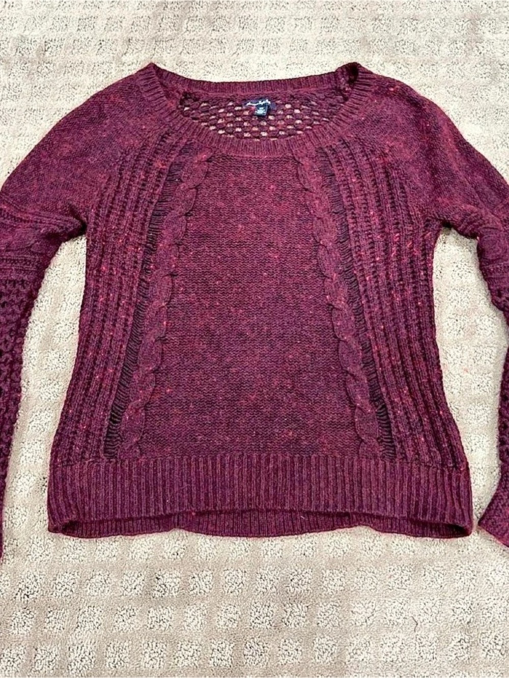 American Eagle Outfitters Cable Knit Crewneck Sweater in Purple Size Medium